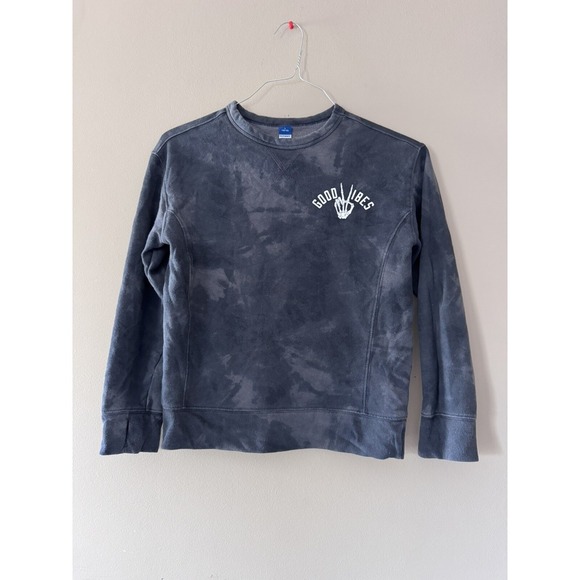 Old Navy Sweater Boys Size L 8/10 Gray Tie Dye Good Vibes Skeleton Peace EUC - Picture 1 of 6